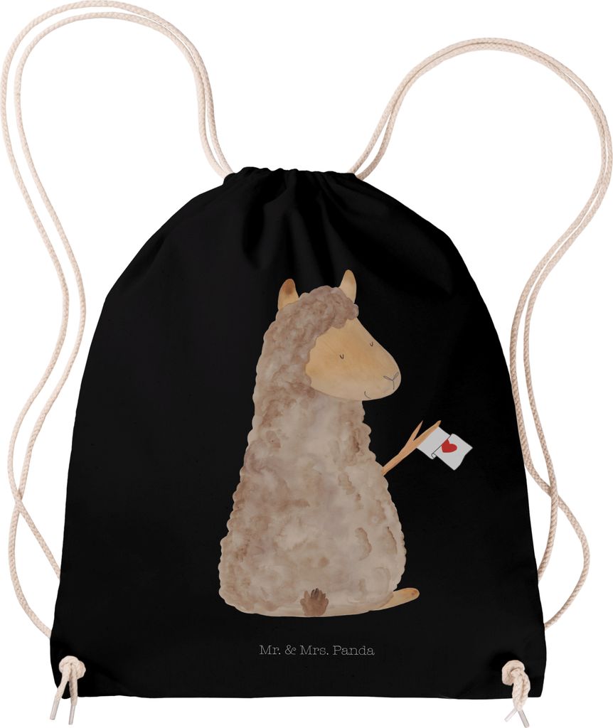 Mr. & Mrs. Panda gym tasche Alpaka Fahne - Schwarz - Geschenk, wander rucksack, Lama, Stoffbeutel, Turnbeutel, Alpakas, Lamas, Liebe, Jutebeutel
