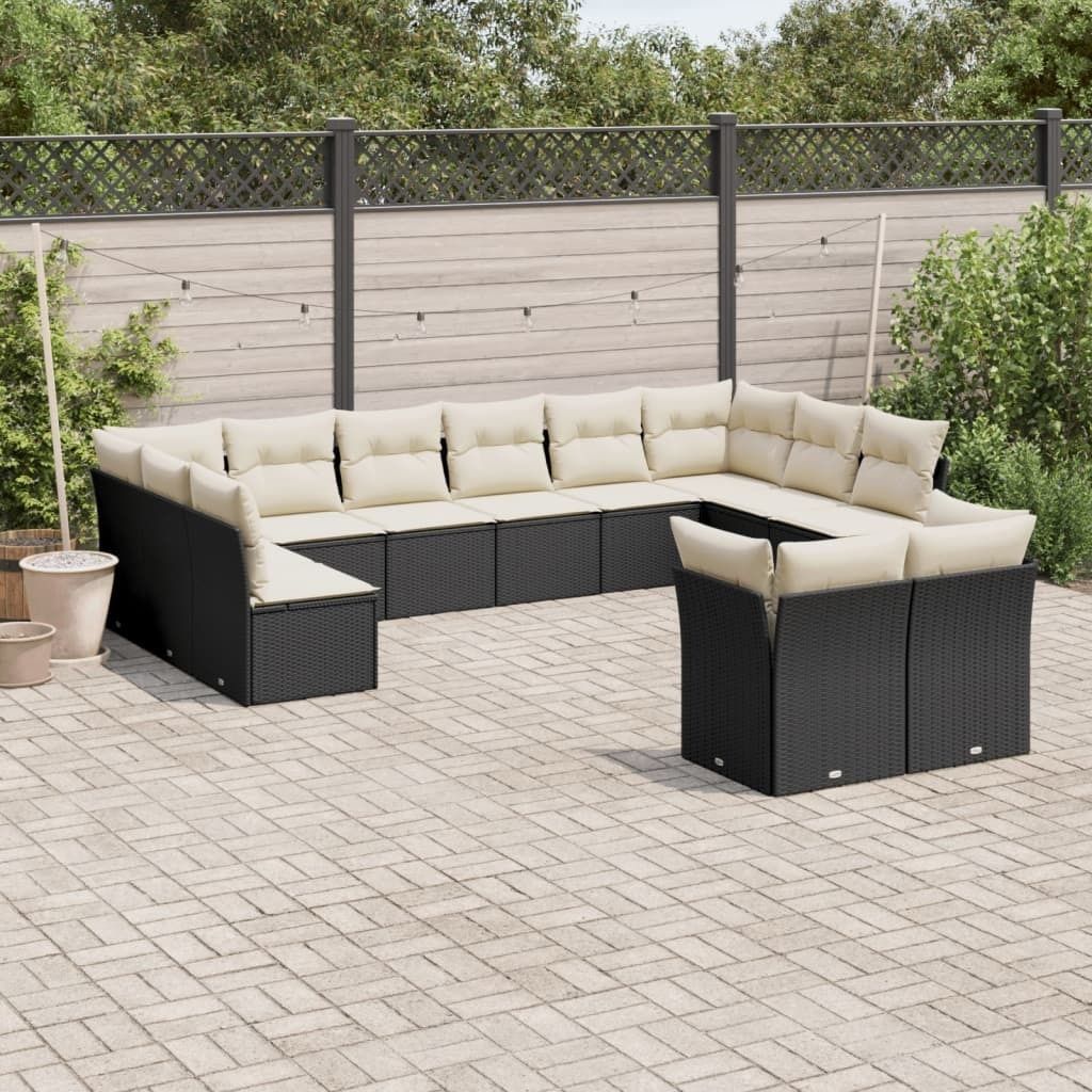 Maison Exclusive - 12-tlg. Garten-Sofagarnitur mit Kissen Schwarz Poly Rattan