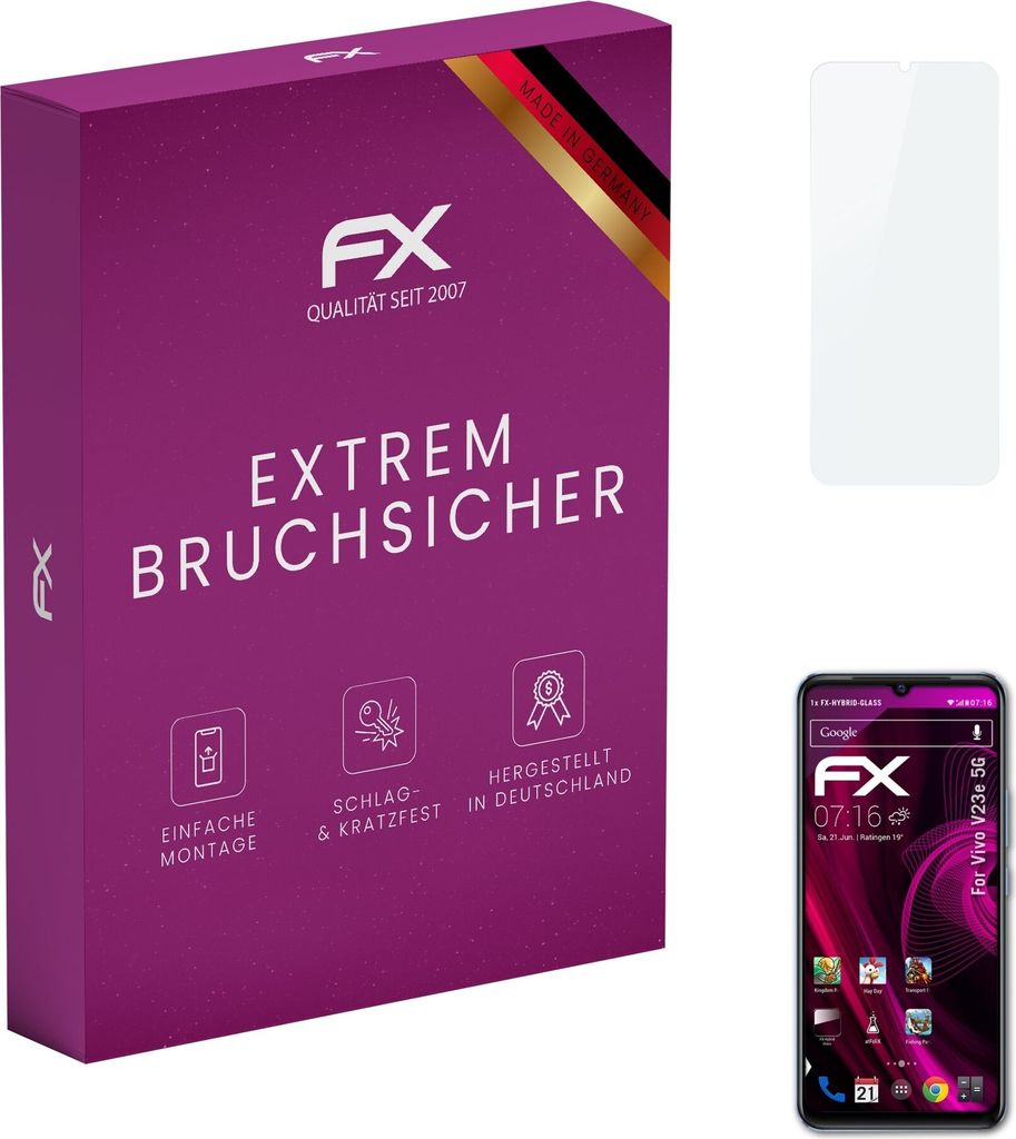 atFoliX FX-Hybrid-Glass Displayfolie kompatibel mit Vivo V23e 5G Glasfolie
