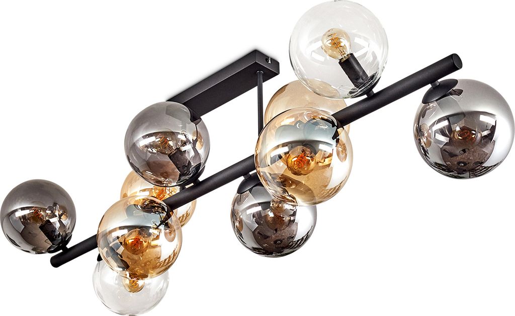 Fossobiubo Deckenlampe aus Metall/Glas in Schwarz/Rauch/Bernstein/Klar