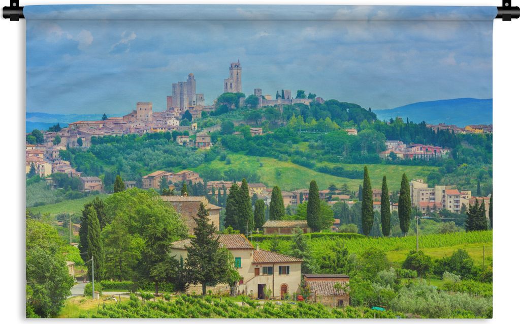 MuchoWow Wandteppich Wandbehang Die Hügel von San Gimignano in der Toskana 120x80 cm Tapisserie Dekoration Wandtuch - Wanddekorationen - Wandtü...
