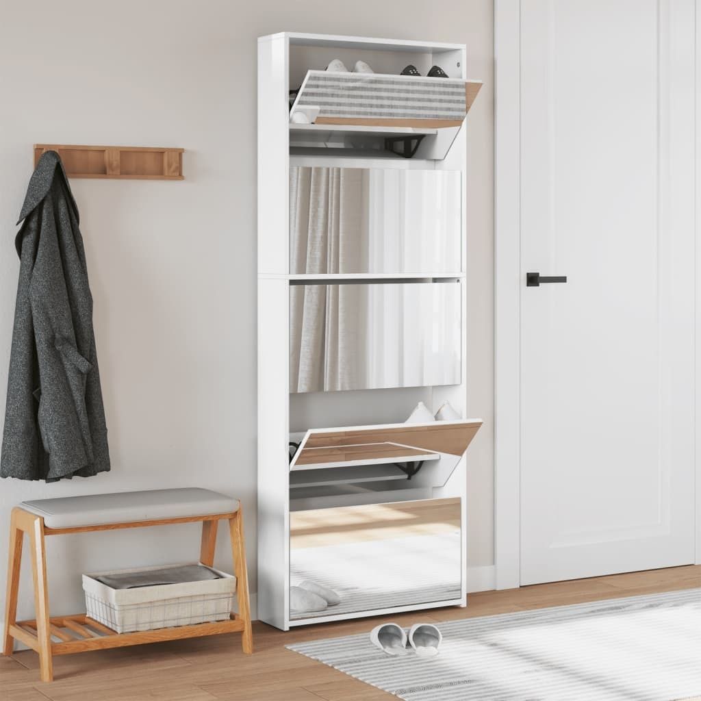 " "Schuhschrank/Flurschuhregal Skandinavisch - Schuhkommode - mit Spiegel 5 Fächer Hochglanz-Weiß 63x17x169,5 cm NeuMöbel 8525598