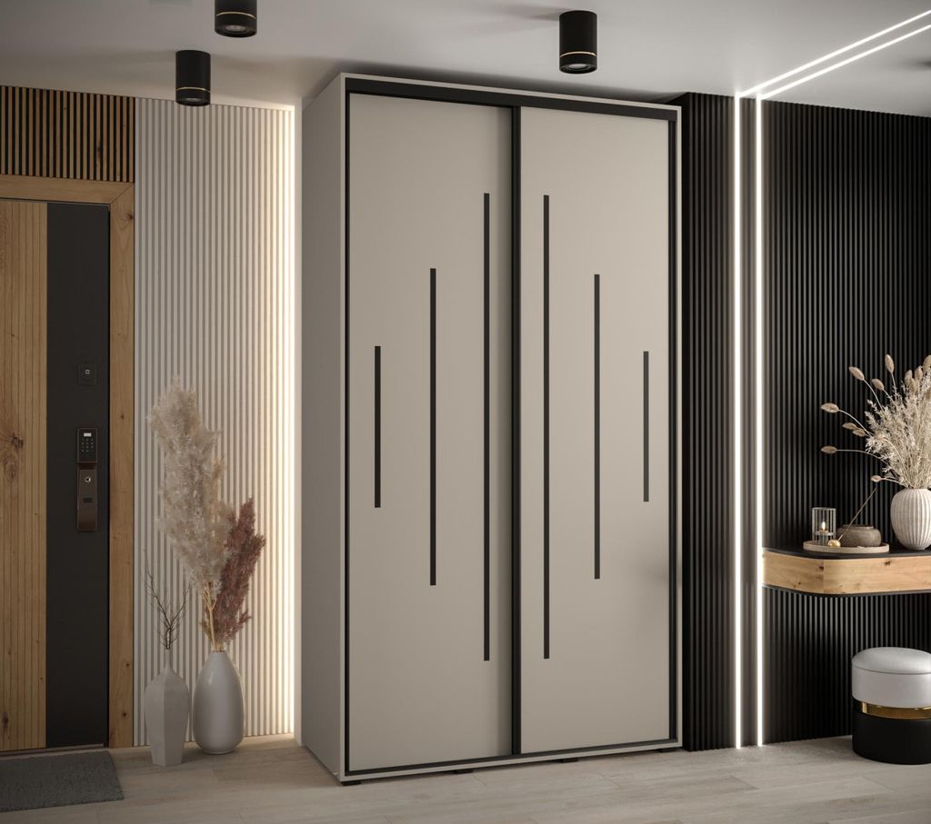 Kleiderschrank INDIRA 12 - 130/60 cm, Kaschmir / Schwarz