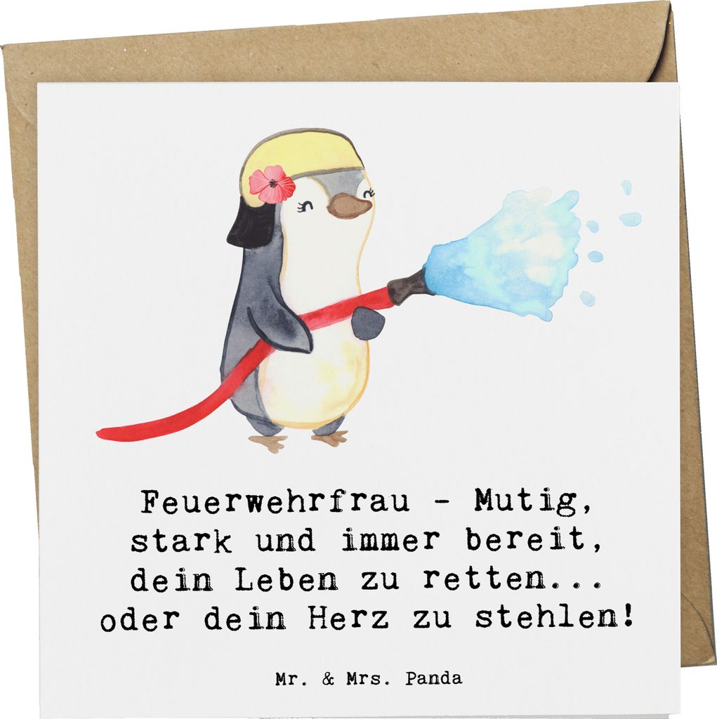 Mr. & Mrs. Panda Grußkarte Feuerwehrfrau Heldin - Weiß - Geschenk, faltkarte, handgefertigte Geschenke, Produkte, Kraft, Berufe, doppelkarte, mit...