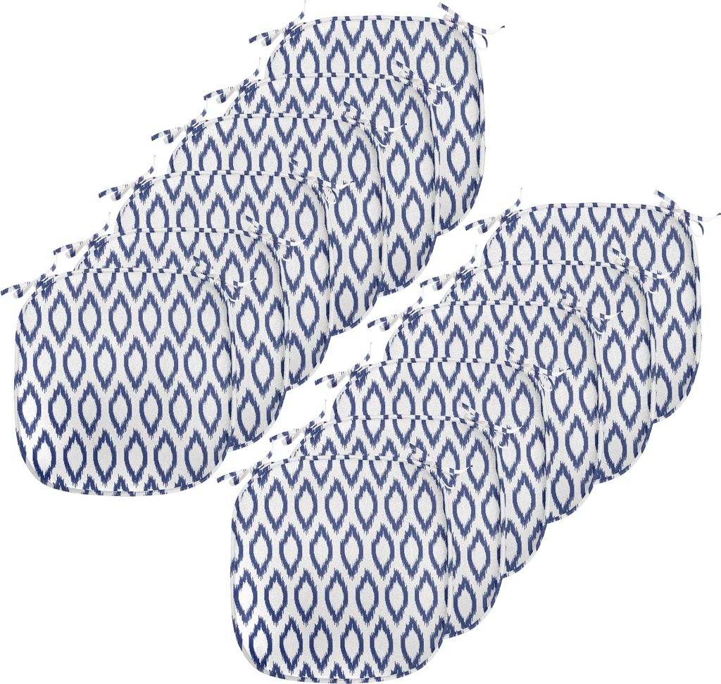 ABAKUHAUS Ikat Polster für Esszimmerstühle, Eastern Blaue Verzierung, Dekoratives wasserfestes Kissen mit Riemen für Küchensitze, 40 cm x 40 cm...