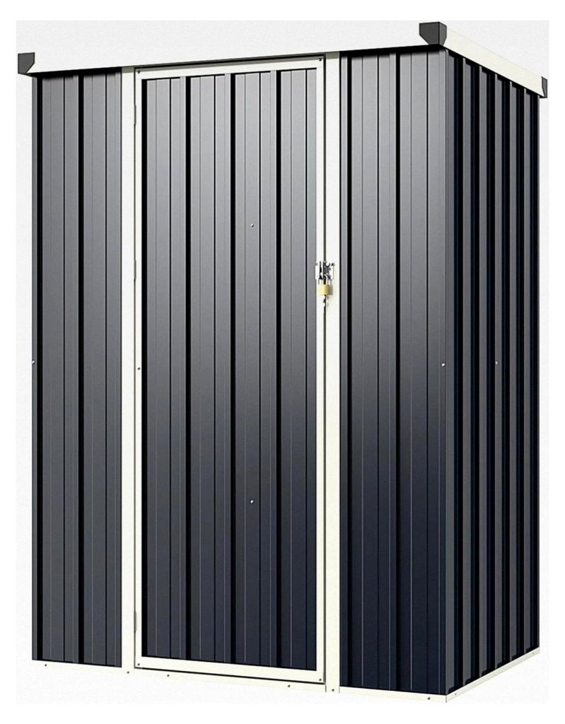 Metallgerätehaus, Geräteschuppen mit Pultdach, Tür und Schloss, 1,6 m³, 117 x 89 x 162 cm, wetterfestes Gartenhaus mit 2 Paar Handschuhen, Grau