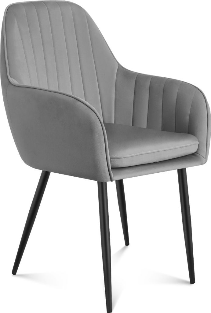 MARK ADLER Prince 6.0 | Esszimmerstühle Küchenstuhl Wohnzimmerstuhl Polsterstuhl Design Stühle | Armlehnen Rückenlehne | Samt | Metallbeine | Grau