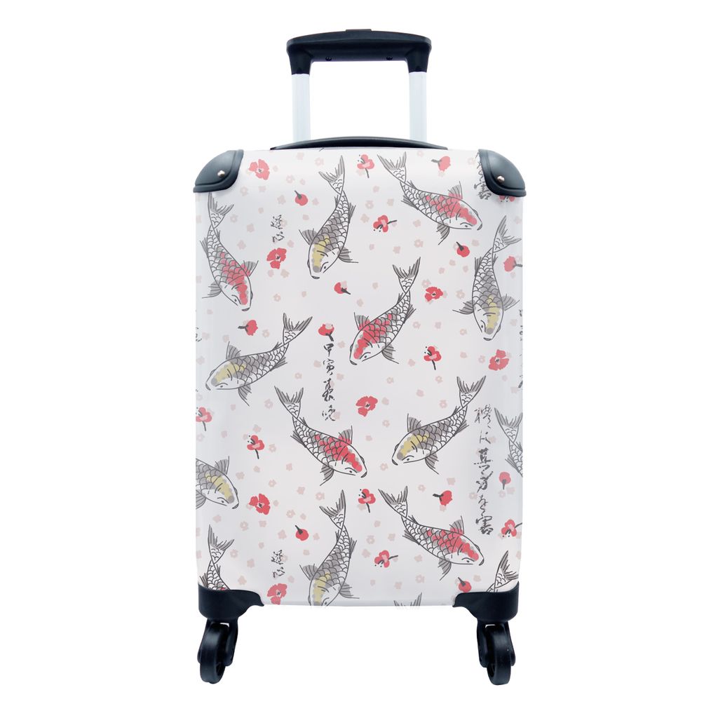 MuchoWow Koffer Handgepäck Trolley Rollkoffer Kleine Reisekoffer mit 4 Rollen - Fische - Koi - Blumen - Muster - Cabin Size < 55x40x23 cm & 55x4...