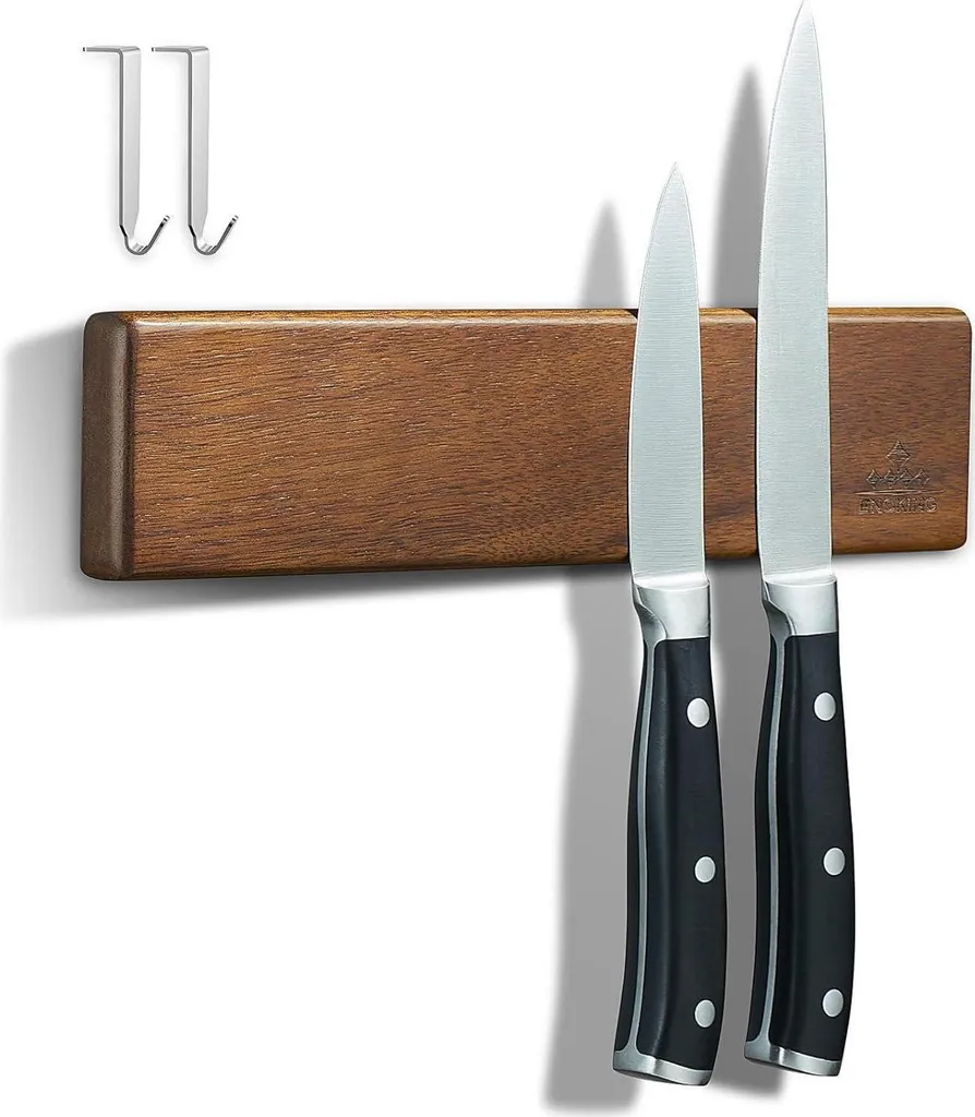 ENOKING Ceppo portacoltelli magnetico 26 cm in legno d'acacia con 2 ganci