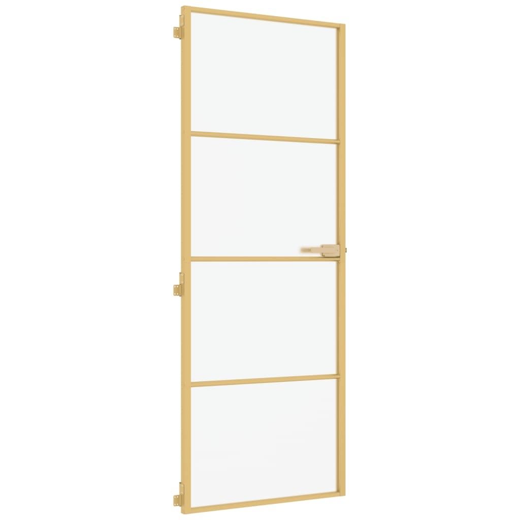 vidaXL Innentür Schlank Golden 76x201,5 cm Hartglas und Aluminium