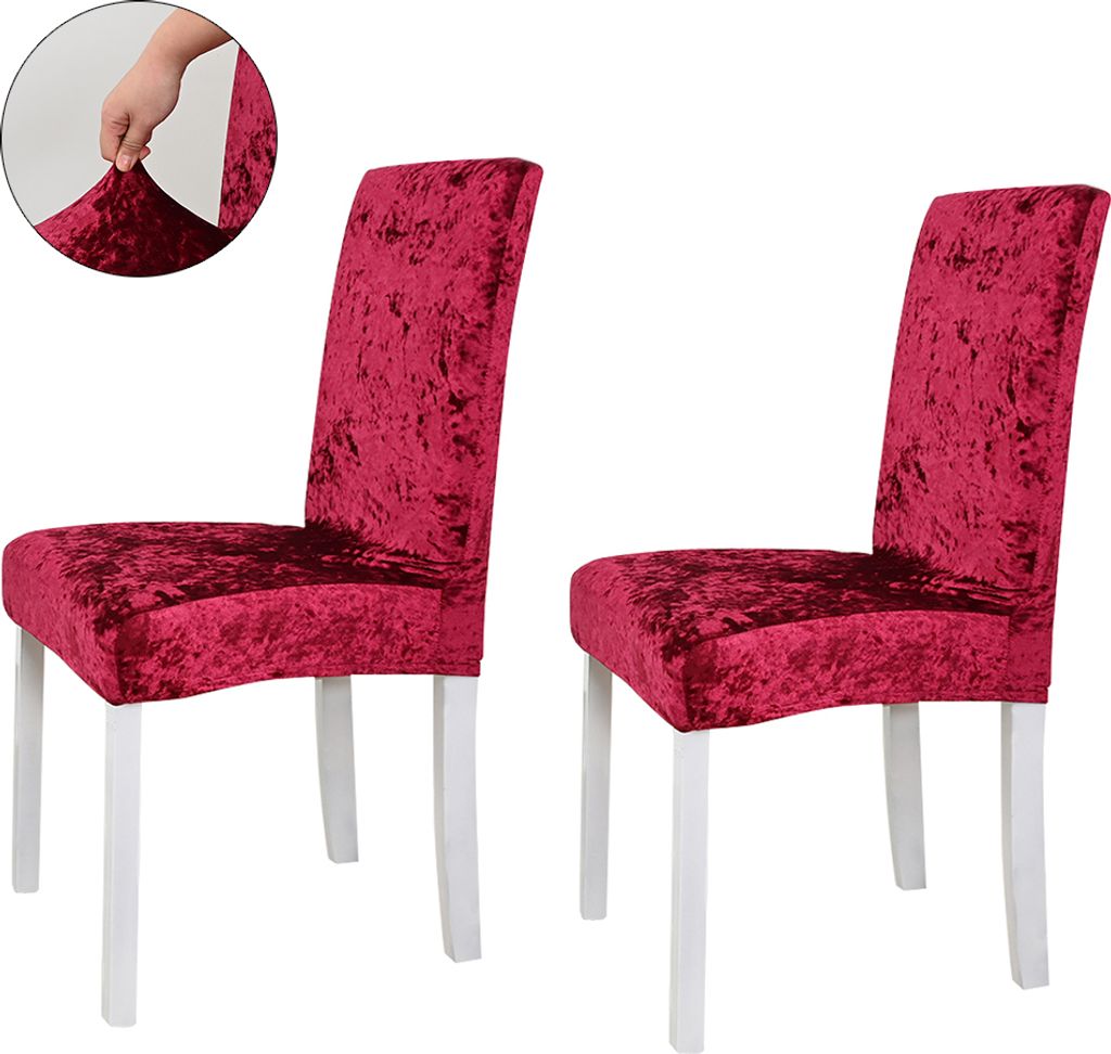 2 Stück Samt Stuhlhussen Stuhlüberzug Universal Elastisch Esszimmerstühle für Hochzeit Home Party, Weinrot