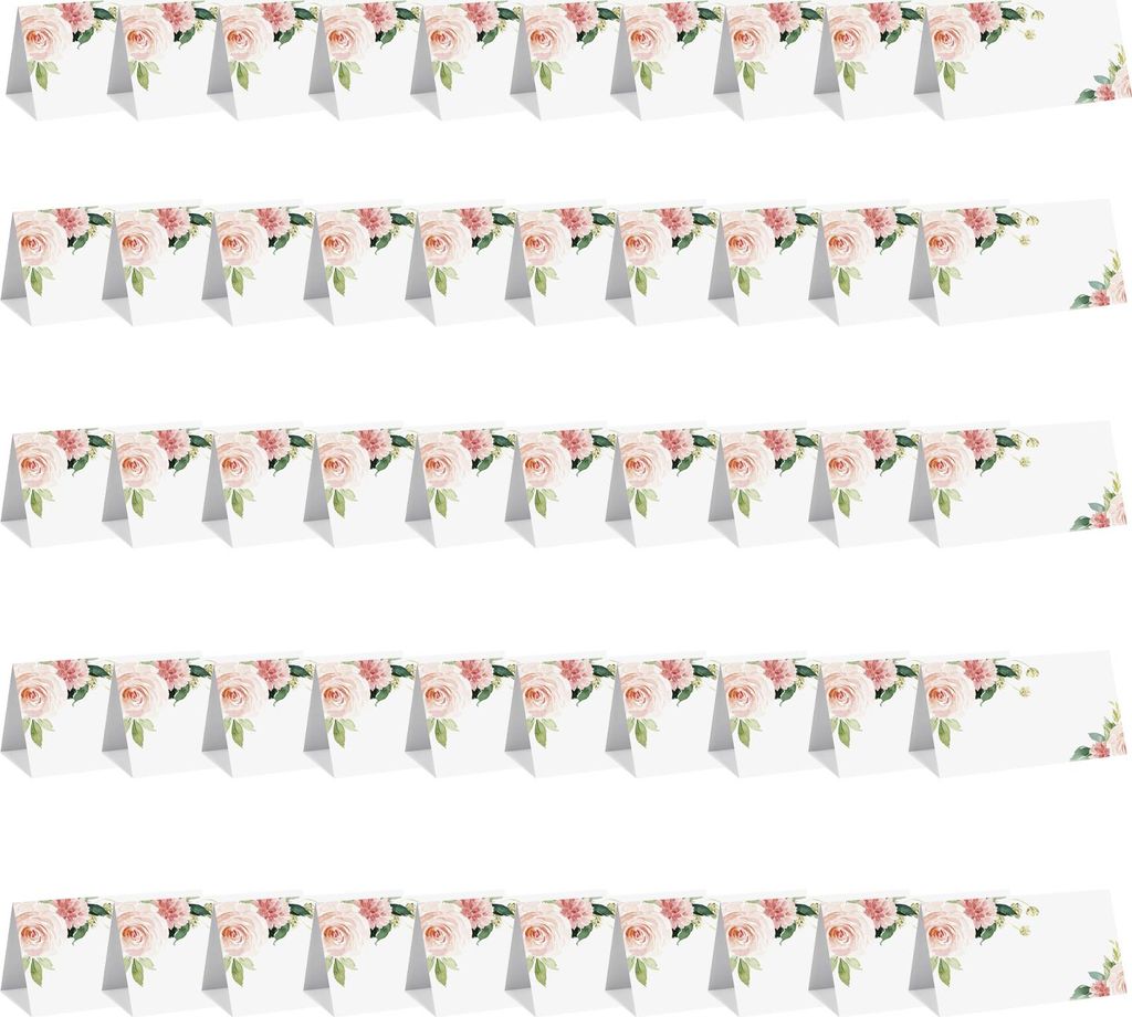 50 Tischkarten für Hochzeiten, weiße, gefaltete Tischkarten mit Blumenmuster, Namenskärtchen für die Tischdekoration, geeignet für Hochzeiten,...