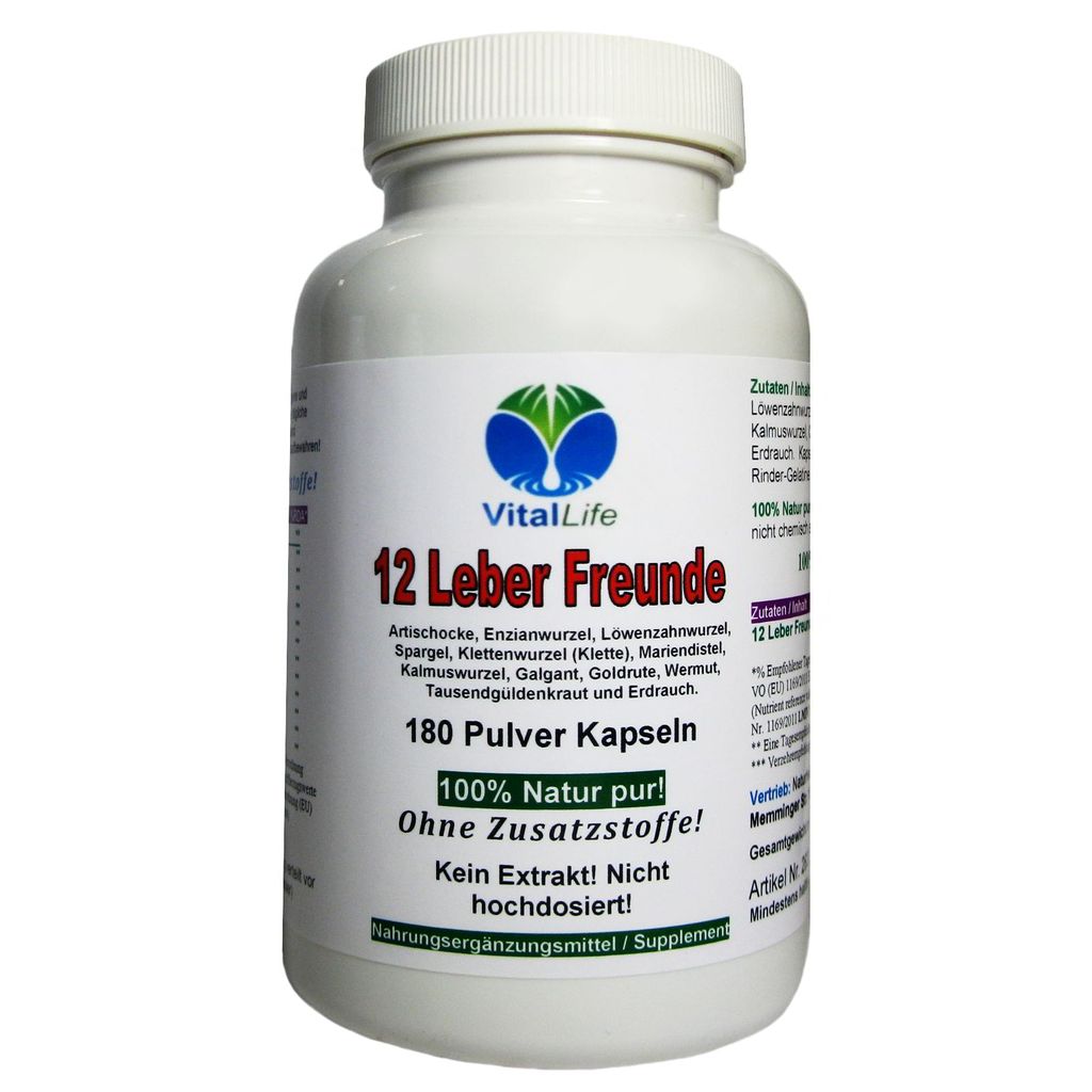 Leber Komplex 12 Leberfreunde 180 Kapseln Leberkräuter, Bitterkräuter + Bitterstoffe NATUR Pur OHNE Zusatzstoffe.