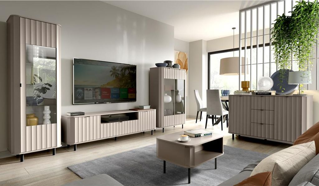 Wohnzimmer-Set in Taupe mit Design-Fronten in Wellenoptik, 5-teilig - NASHVILLE-161
