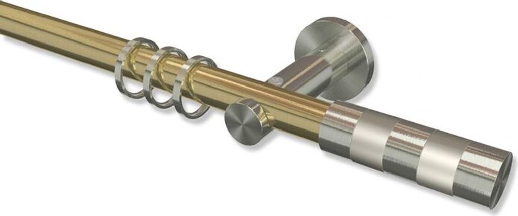 Interdeco Gardinenstange, Vorhangstange Messing-Optik / Edelstahl-Optik Modell Platon Mavell, 20 mm Ø 1-läufig, 280 cm (geteilt)