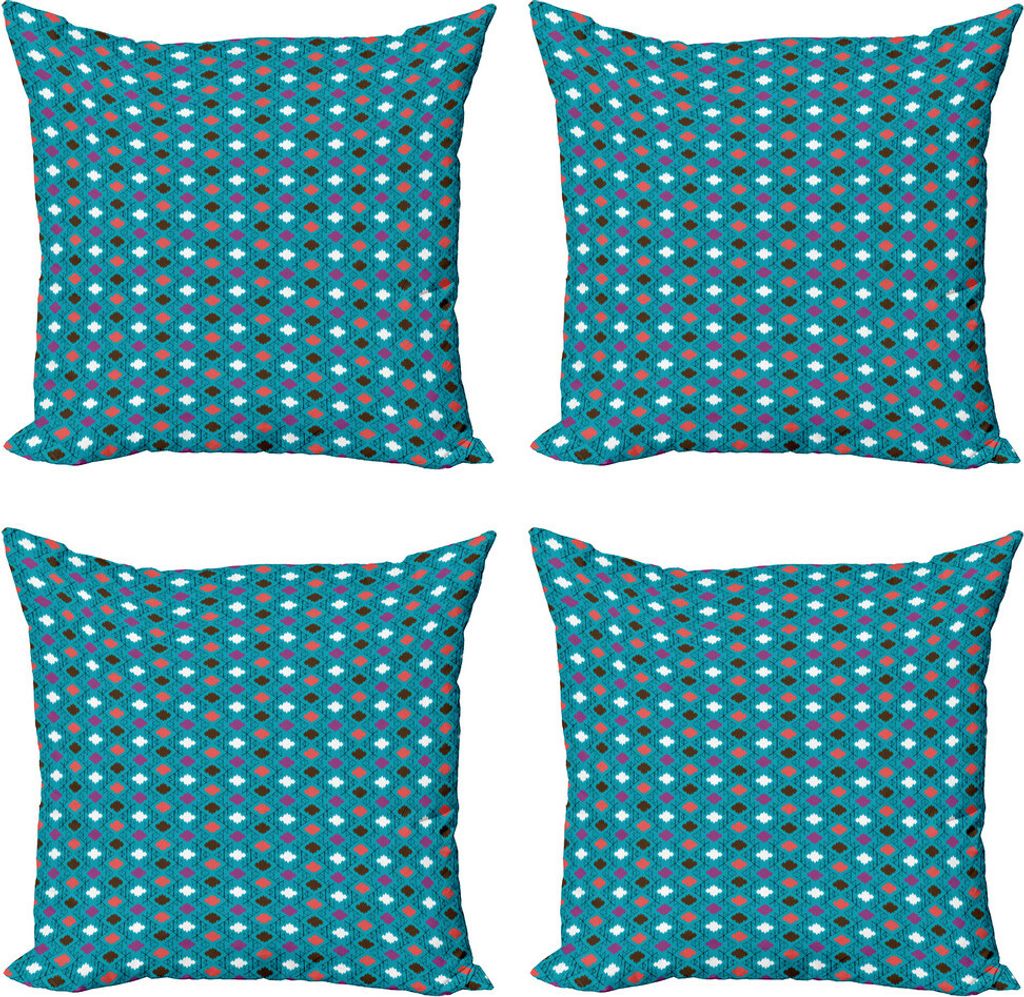 ABAKUHAUS Mexican drucken Kissenbezug Set (4 Stück), Scribble Squares Kunst, Moderner Doppelseitiger Digitaldruck, 40 cm x 40 cm, Sea Blue Dunkel ...