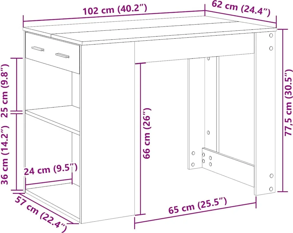 SYFAX™ Scrivania con Cassetto e Ripiano Rovere nero Legno Multistrato - 10