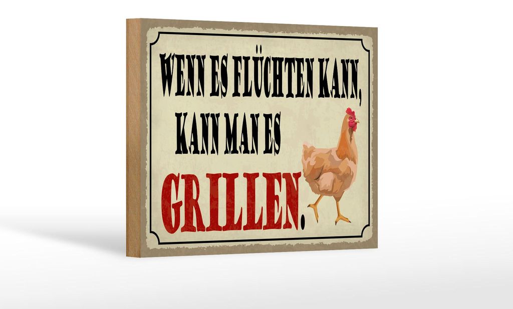 Holzschild Spruch 18x12cm wenn es flüchten kann kann Grill