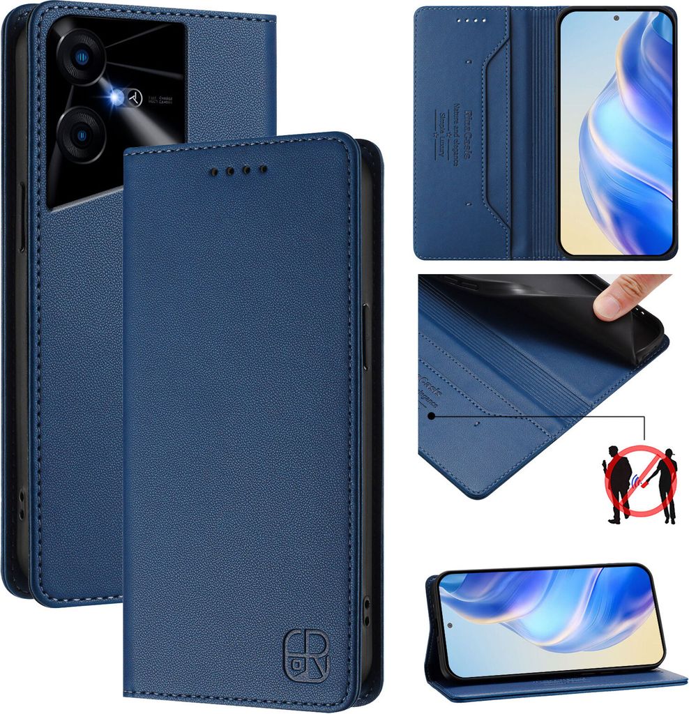 Lederhülle für Tecno Pova Neo 3 Hülle Flip Brieftasche Kartenfächern Ständer Schutzhülle Blau