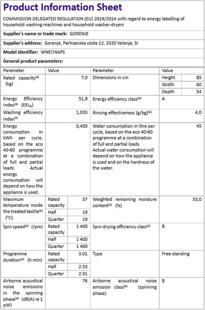 Gorenje WNEI74APS Waschmaschine mit Dampffunktion - 7 kg Produktbild 6