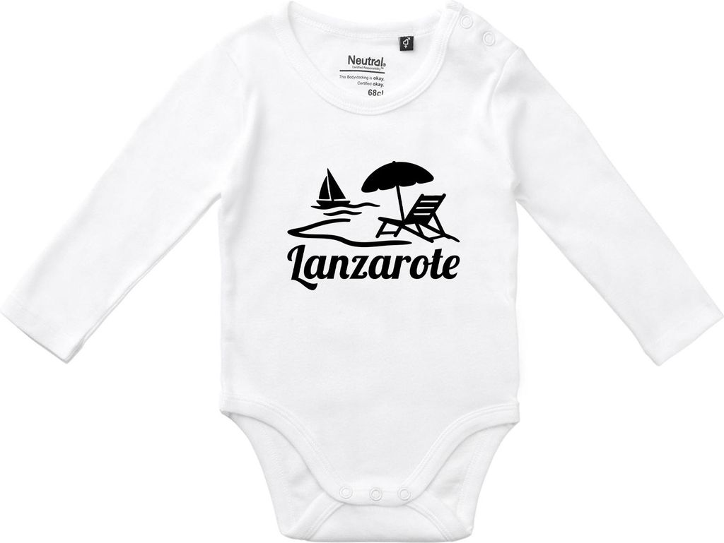 Huuraa Baby Body Lanzarote Inselmotiv Spanien 68 White Baumwolle Fairtrade Langarmbody Geschenkidee