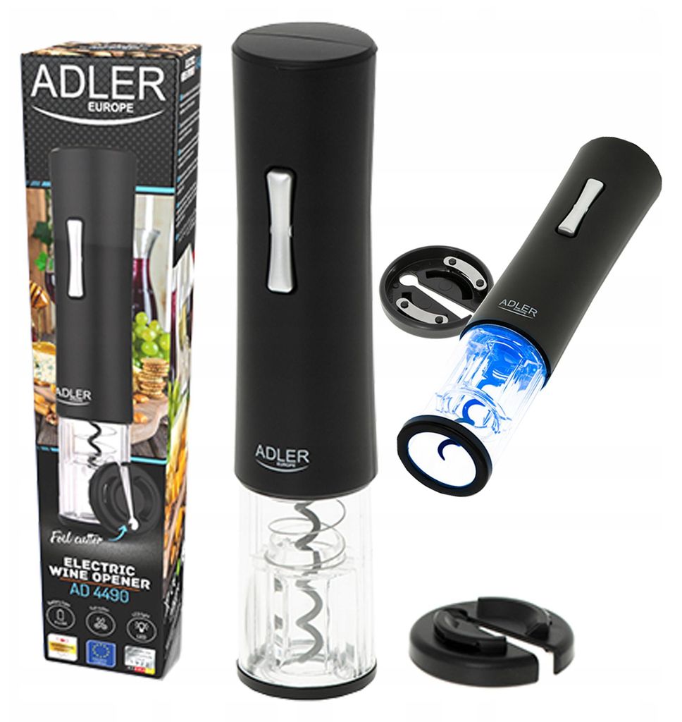 Elektrischer Weinflaschenöffner mit LED, Schwarz, Adler AD Produktbild 