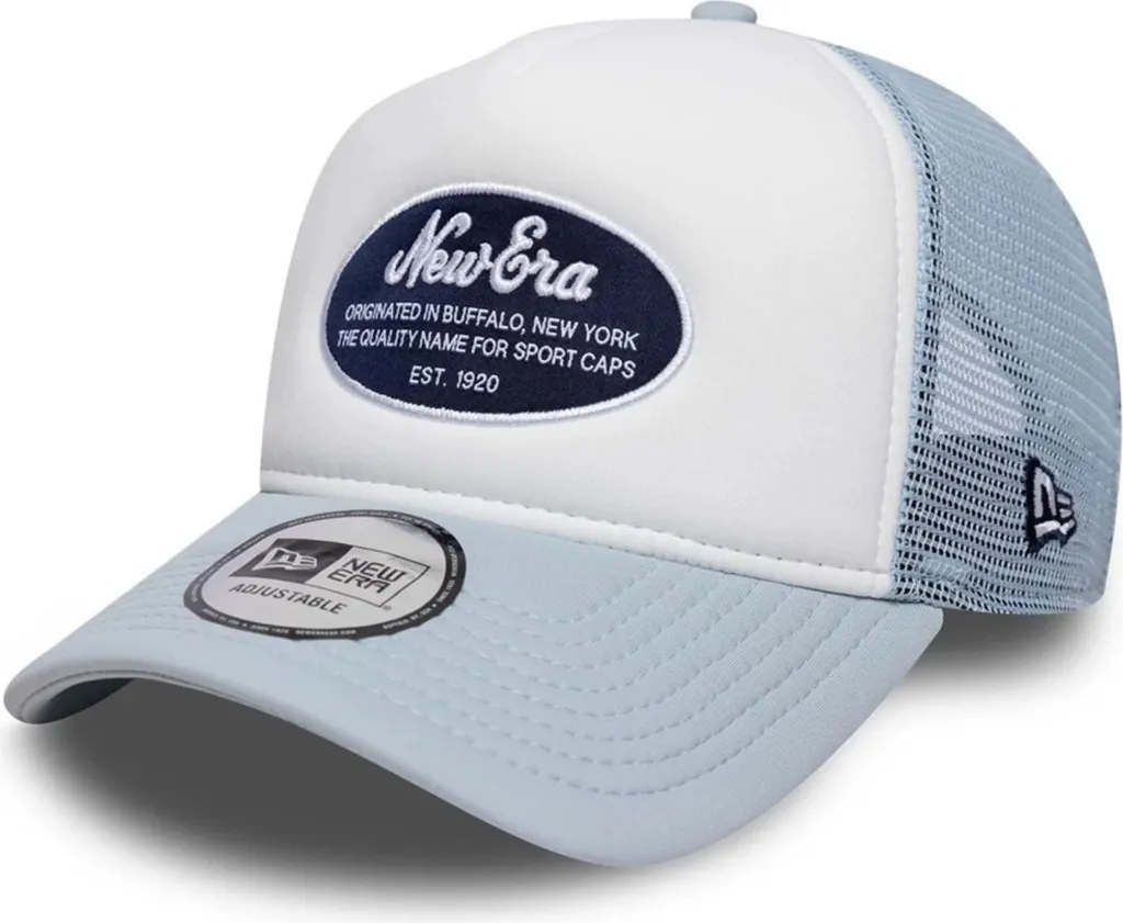 Casquette Respirante New Era Mesh Trucker Bleu Ciel avec Patch Vintage