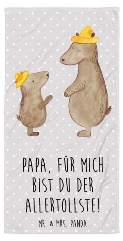 Mr. & Mrs. Panda Handtuch Bären mit Hut - Grau Pastell - Geschenk, Vatertag, Familie, Muttertag, Großes Badehandtuch, Strandtuch, Family, Badelak...