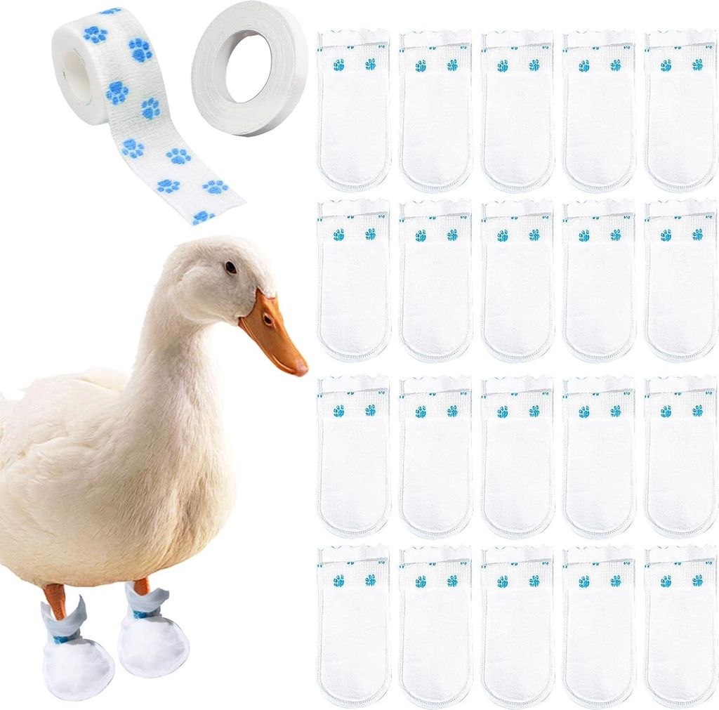 20 Stück Einwegstiefel für echte Entenfüße, Hummelfüße für Enten, Haustier-Entenzubehör mit blauem Verband, Größe L