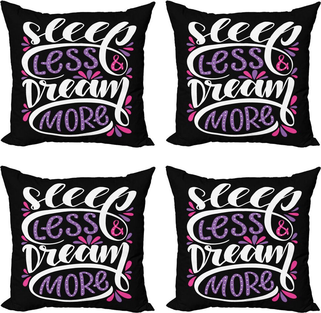 ABAKUHAUS Sprichwort Kissenbezug Set (4 Stück), Schlaf Weniger Traum Mehr Text, Moderner Doppelseitiger Digitaldruck, 40 cm x 40 cm, Fuchsia Schwa...