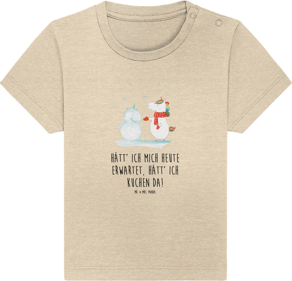 Mr. & Mrs. Panda Babyshirt Einhorn Schneemann 12. - 18. Monat - Natural Raw - Geschenk, Weihnachten, Winter, Schnee, T-Shirt Baby, , Handschuhe, Ku...