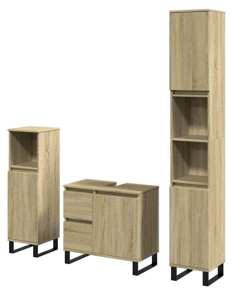 3-teiliges Badmöbel-Set aus Sonoma-Eiche Holzwerkstoff