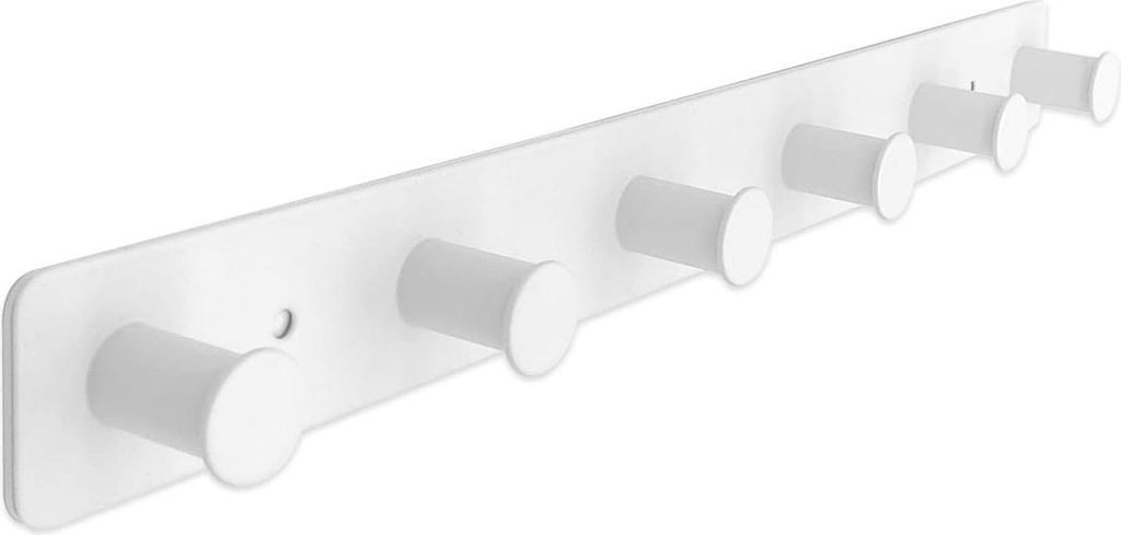 Garderobenhaken aus rostfreiem Stahl, selbstklebend mit Schrauben - weiß - Garderobenhakenliste mit 6 Haken - Wandhaken