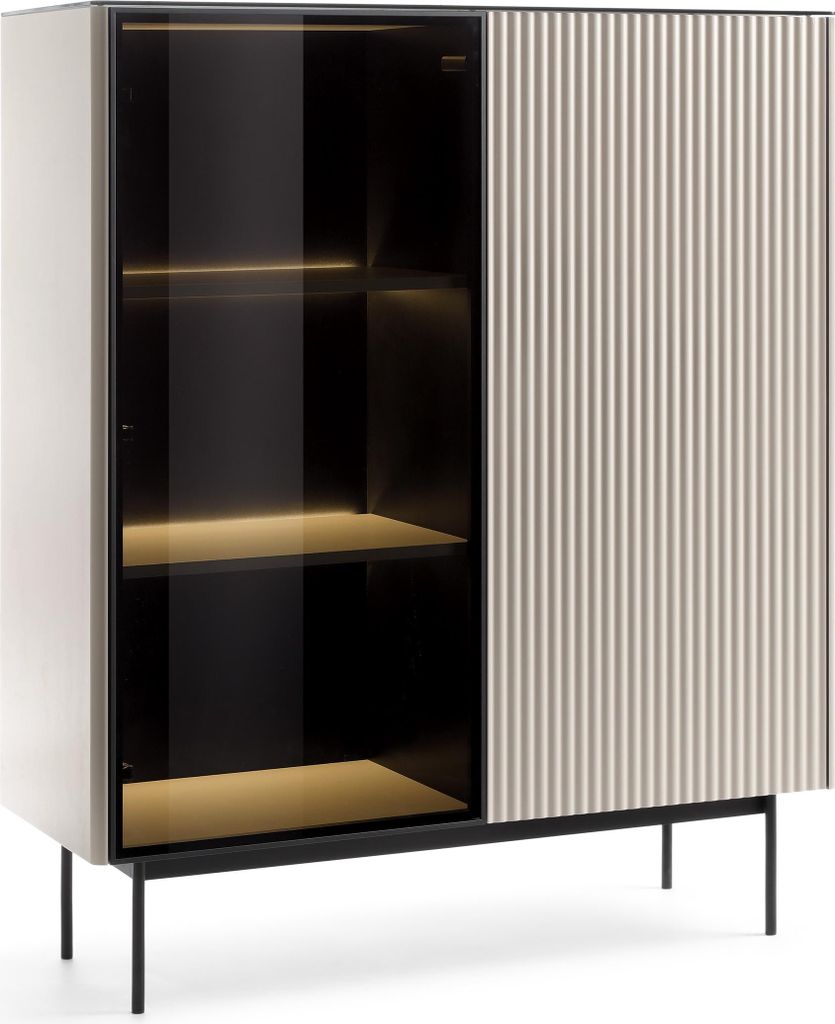 BETTSO Zweitürige Vitrine RITA mit eleganter LED-Beleuchtung und Glasfront Cashmere
