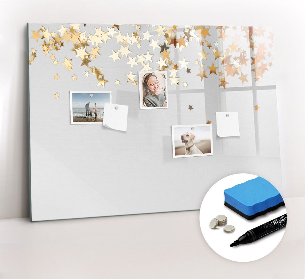 Magnetpinnwand Memoboard - Zubehörsatz - Schwarzer Marker + Schwamm + Magnete - 100 x 70 cm - Sterne