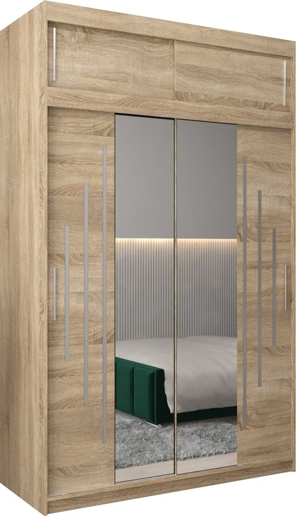 Kleiderschrank, Schiebetürenschrank Schlafzimmer, Schrank mit Spiegel YORK 1 150 mit Aufsatz, Höhe 240 cm