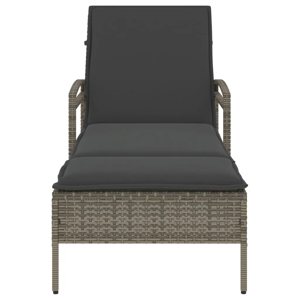 Chaise longue de jardin en poly rotin Gris résistant aux intempéries