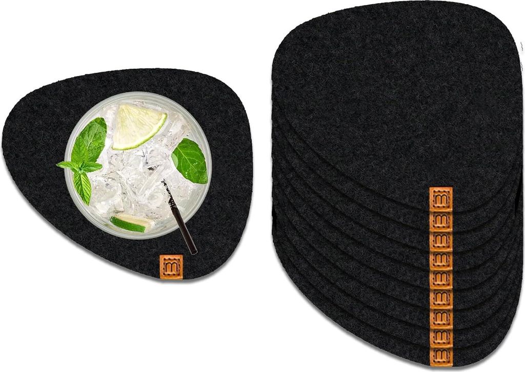 Design Stone Filzuntersetzer - Nachhaltig - 10 Stück - Schwarz - Filz - 13 x 11 cm
