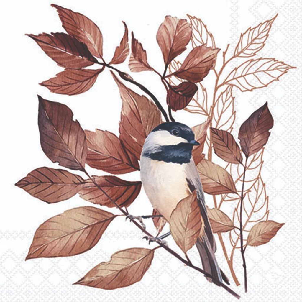 Servietten 25x25 cm - Lovely chickadee white