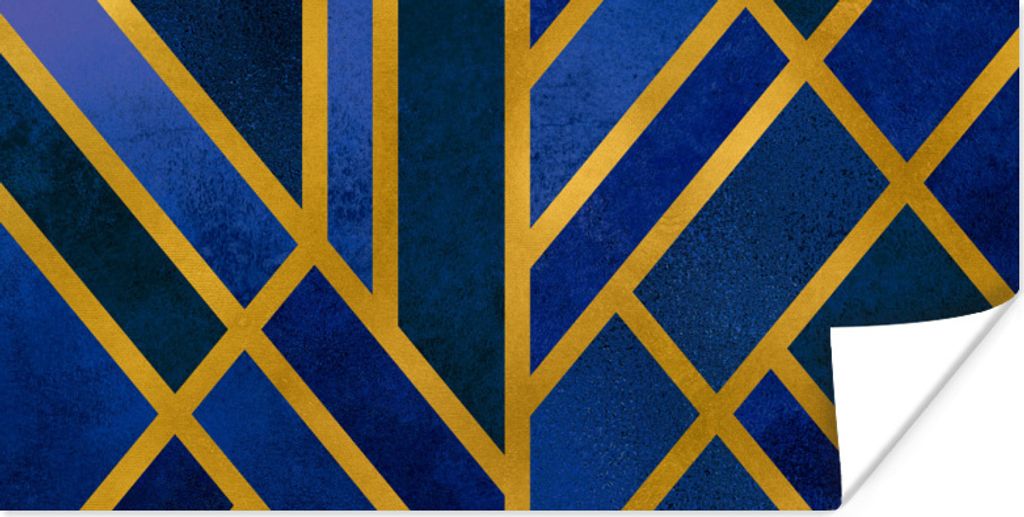 MuchoWow Poster Gold - Muster - Blau 40x20 cm - Poster für die Wand - Poster Schlafzimmer