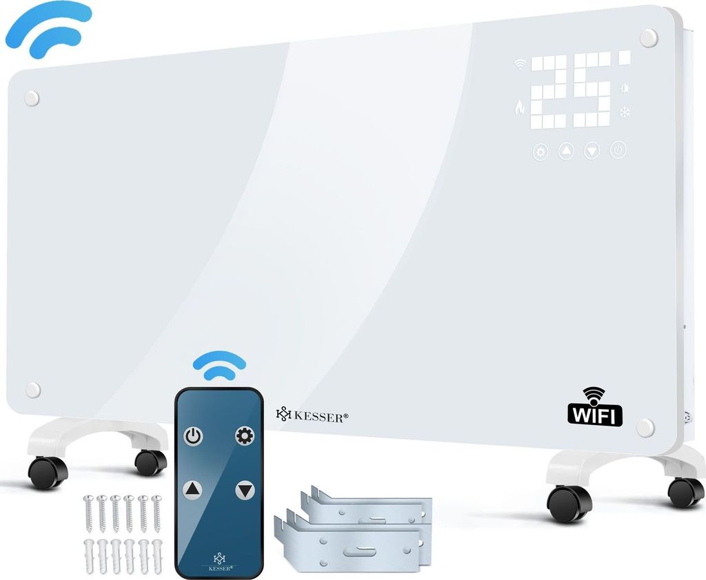 KESSER Glaskonvektor Glasheizung Elektroheizkörper APP WiFi Funktion Inkl. Fernbedienung Elektroheizung Stand- oder Wand Heizung Heizkörper Tou...