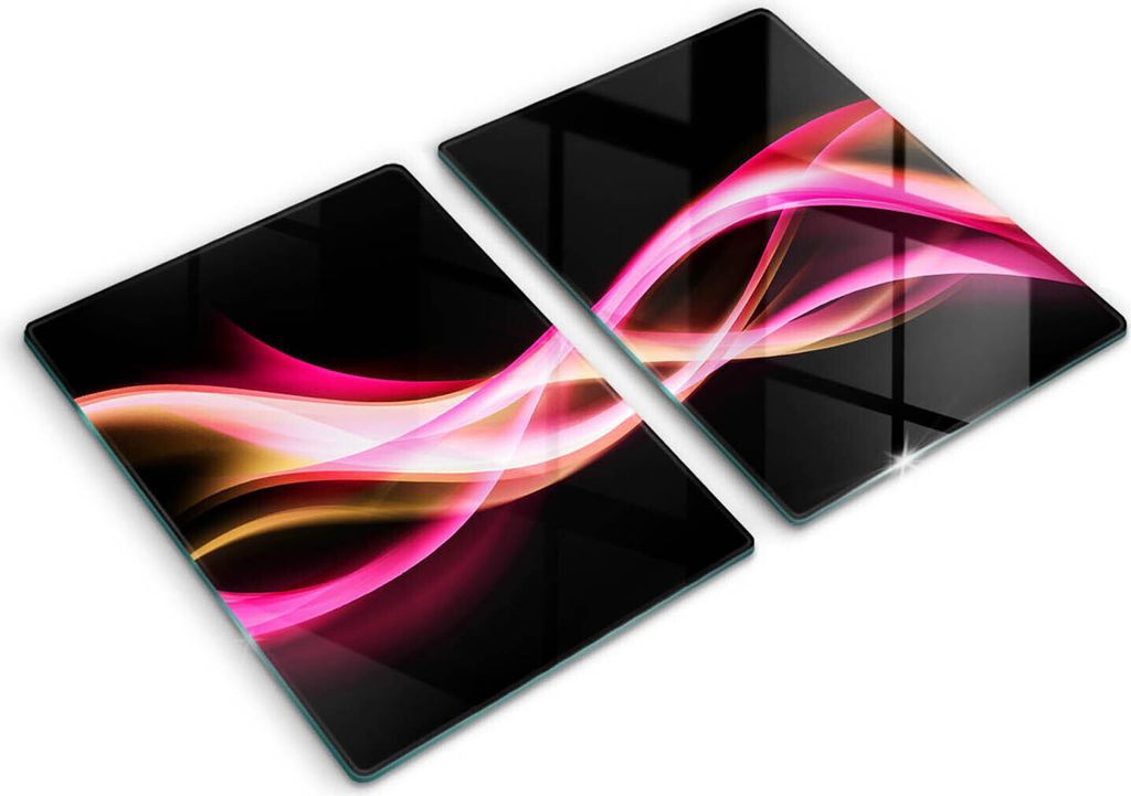 Glasschneideplatte - Herdabdeckplatte - 2x40x52 cm -Schneidebrett - Spritzschutz - Neonrauch Abstraktion