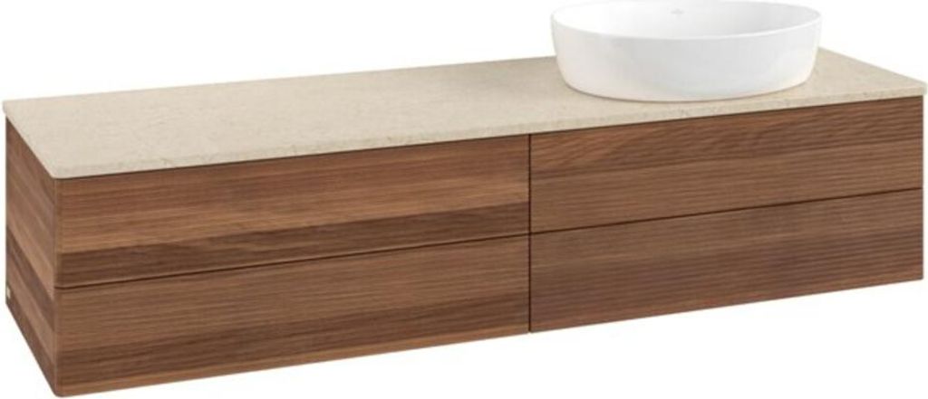 V&B Waschtischunterschrank mit Frontstruktur -Beleuchtung Antao 160x50cm, WBP-farbe botti., warm walnut