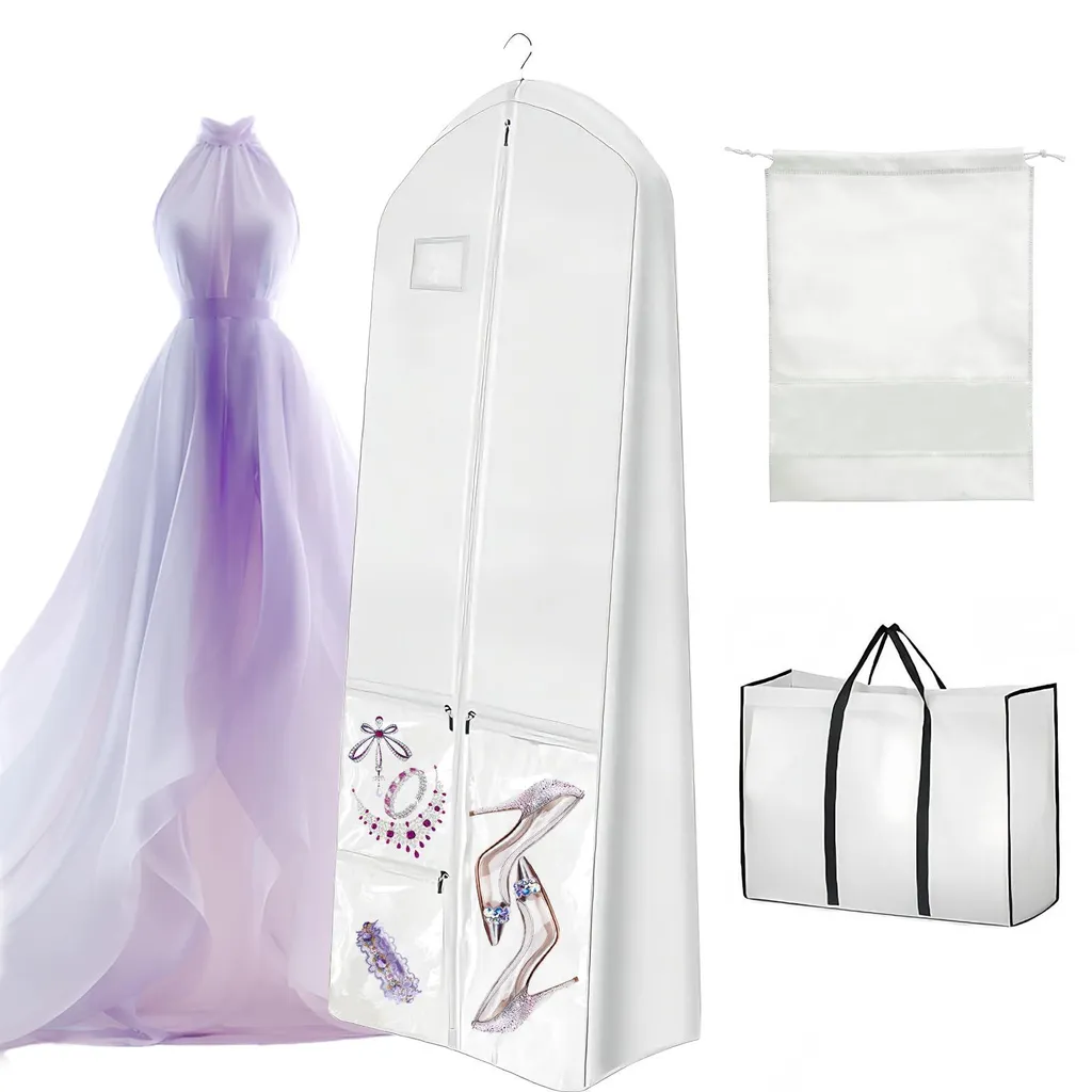 Housse pour robes de mariée 180 cm blanche avec zip et sac de transport