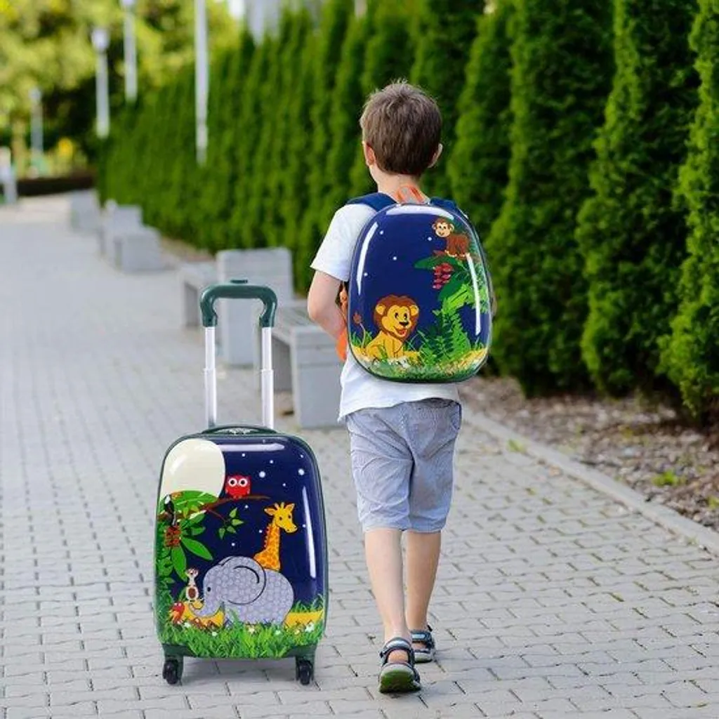 Set de voyage enfant coque rigide légère avec valise trolley et sac à dos