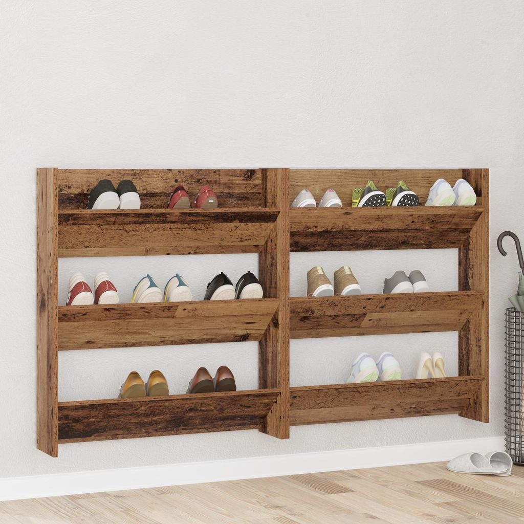 Wandschuhschränke 2 pcs Altholz 60 x 18 x 60 cm Holzwerkstoff, Design Möbel Schuhregale Neu