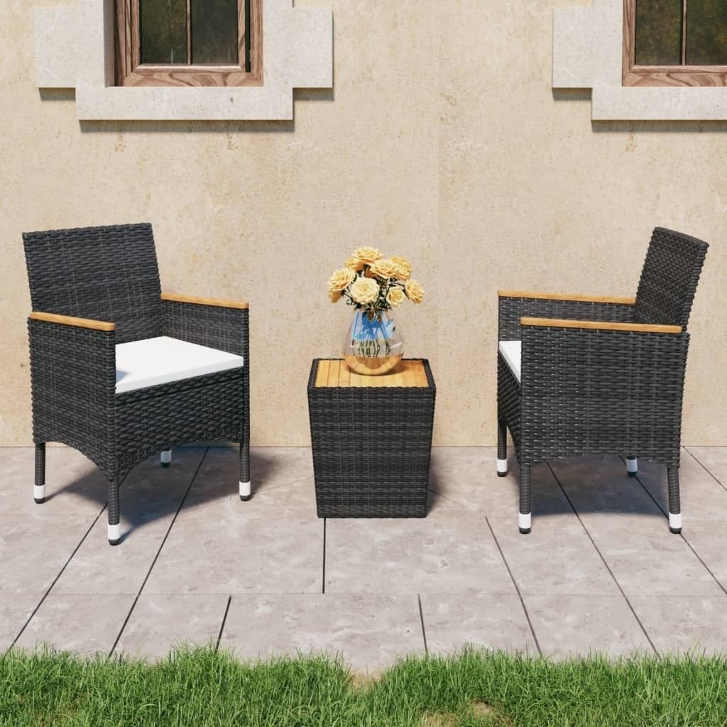 3-tlg. Bistro-Set Poly Rattan und Akazienholz Schwarz , Gartenmöbel-Sets Design 2024