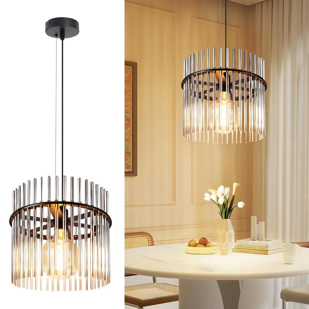 ZMH Lampada Sospensione Vetro 30cm Nera E27 per Ristorante e Caffè