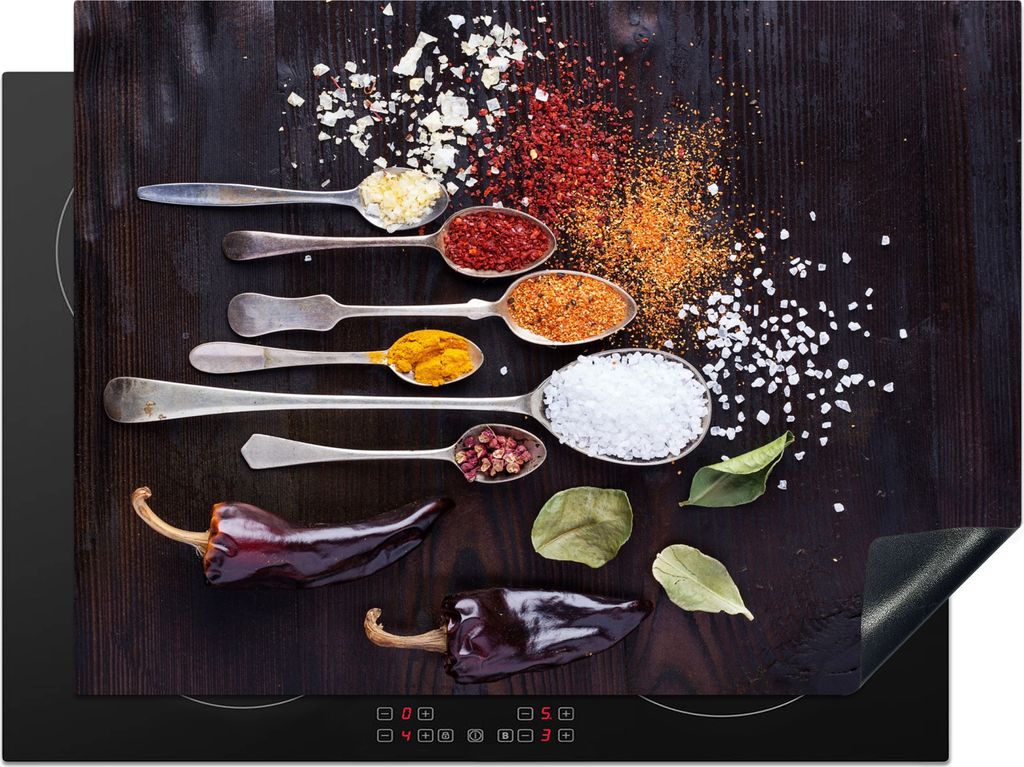 KitchenYeah Herdabdeckplatte Kräuter - Löffel - Gewürze - Industrie , 71x52cm, Küche Deko, Glaskeramikkochfeld Herdabdeckung, Abdeckplatte f...