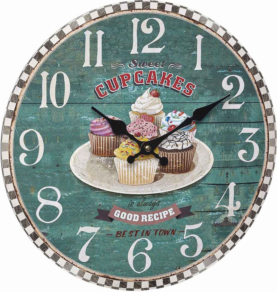 Analoge Wanduhr Vintage TFA 60.3045 große Quarzuhr 337 mm Retro Motiv Holzoptik : ohne Batterie : 60.3045.13 Cupcakes